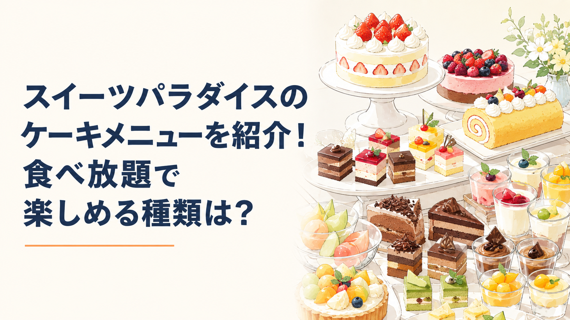 メロンとももとマンゴー、メロンタルトといちごスムージーが並ぶ華やかなフルーツビュッフェ